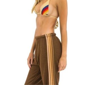 Aviator Nation 5 Stripe Sweatpant in the Chocolate/Espresso